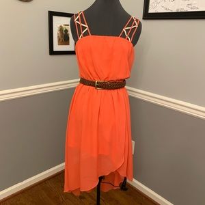 High low coral dress with unique straps